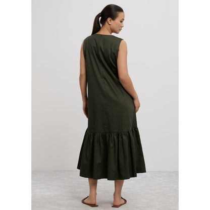 Pallavi Swadi Olive Frill Long Dress with Small Swarovski Heart