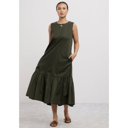 Pallavi Swadi Olive Frill Long Dress with Small Swarovski Heart
