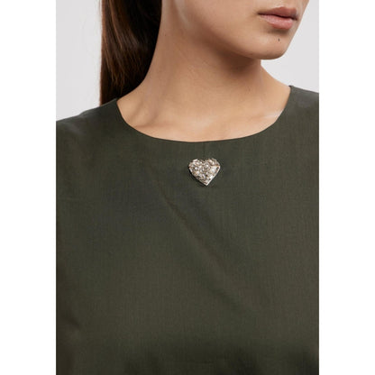 Pallavi Swadi Olive Frill Long Dress with Small Swarovski Heart