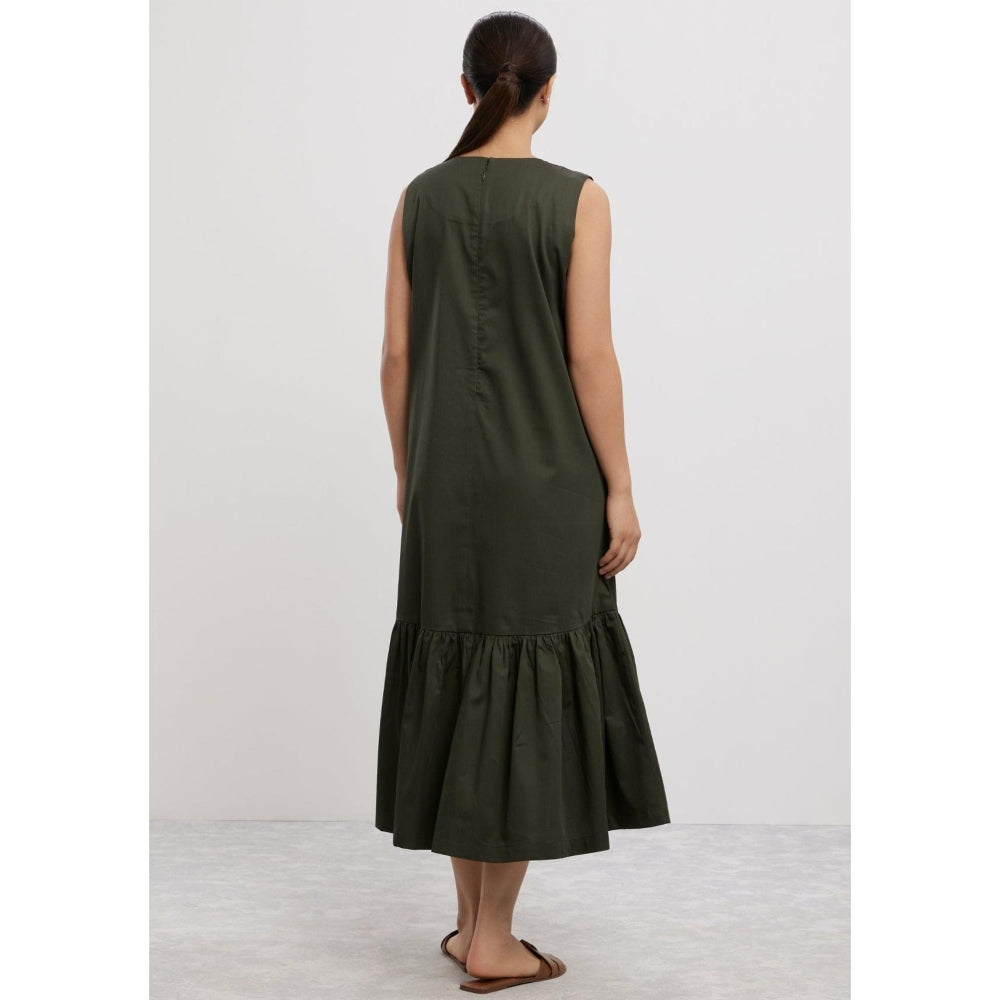 Pallavi Swadi Olive Frill Long Dress with Small Swarovski Heart