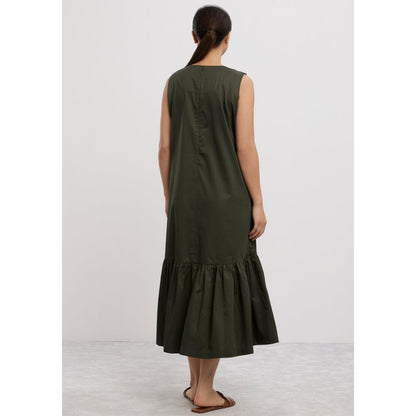 Pallavi Swadi Olive Frill Long Dress with Small Swarovski Heart