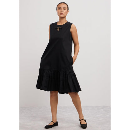 Pallavi Swadi Black Short Frill Dress with Beetle Brooch