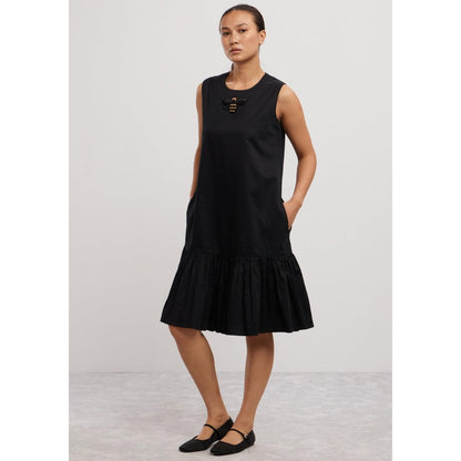 Pallavi Swadi Black Short Frill Dress with Beetle Brooch