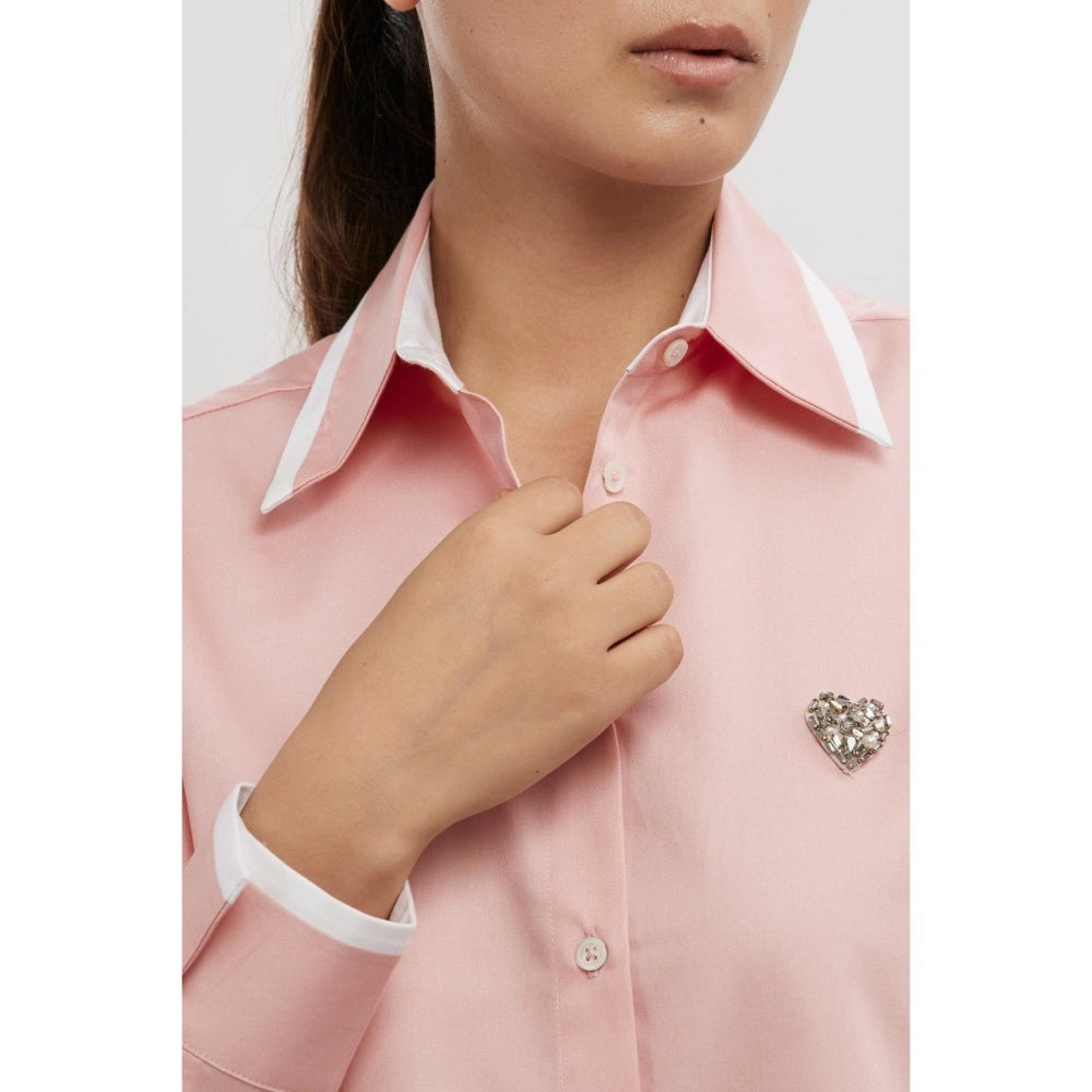 Pallavi Swadi Salmon Tuxedo Swarovski Heart Shirt Dress