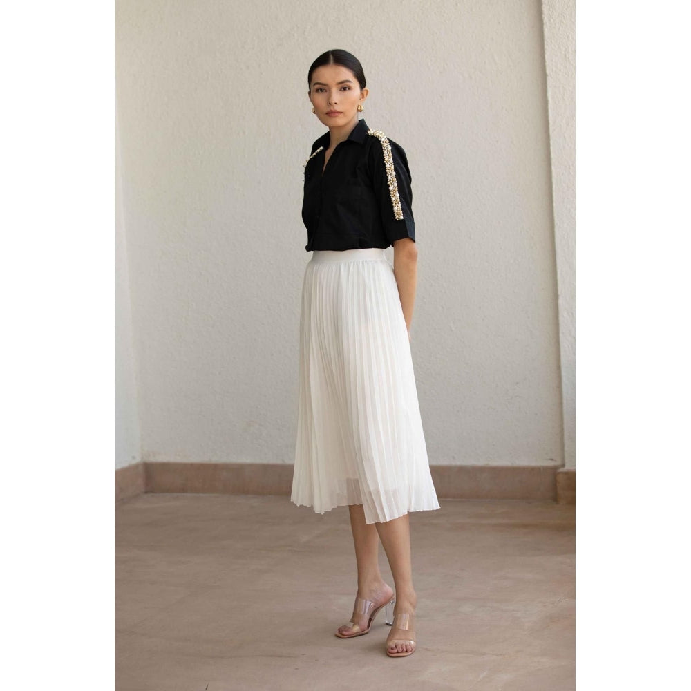 Pallavi Swadi Black Audrey Pearl Ribbon Shirt