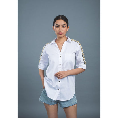 Pallavi Swadi White Audrey Pearl Ribbon Shirt