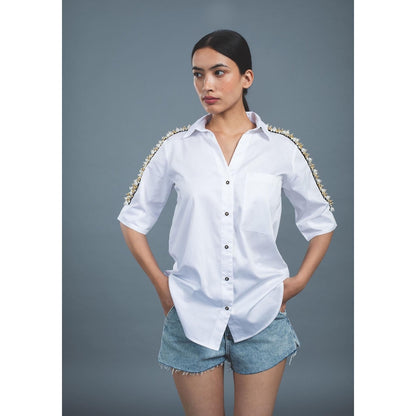 Pallavi Swadi White Audrey Pearl Ribbon Shirt
