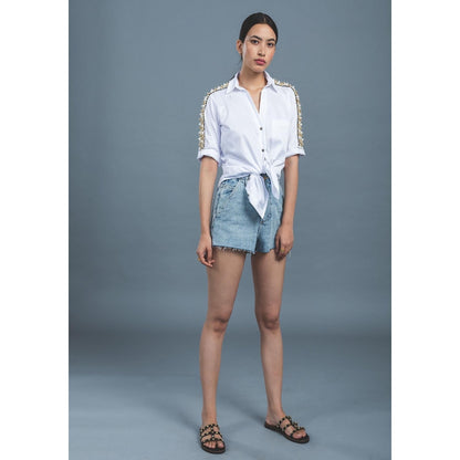 Pallavi Swadi White Audrey Pearl Ribbon Shirt