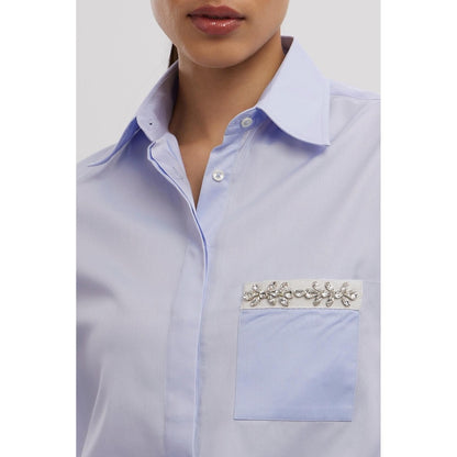 Pallavi Swadi Sky Blue Swarovski Flower Strip Shirt