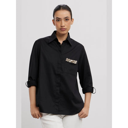 Pallavi Swadi Black Pearl Pocket Strip Shirt