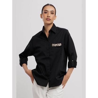 Pallavi Swadi Black Pearl Pocket Strip Shirt