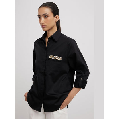 Pallavi Swadi Black Pearl Pocket Strip Shirt