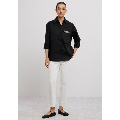 Pallavi Swadi Black Pearl Pocket Strip Shirt