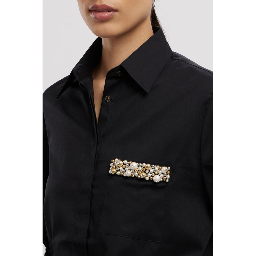 Pallavi Swadi Black Pearl Pocket Strip Shirt