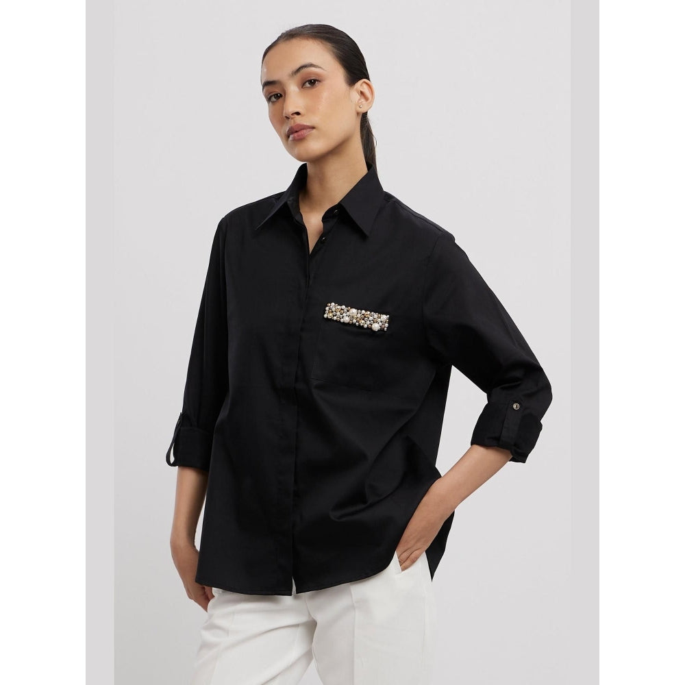 Pallavi Swadi Black Pearl Pocket Strip Shirt