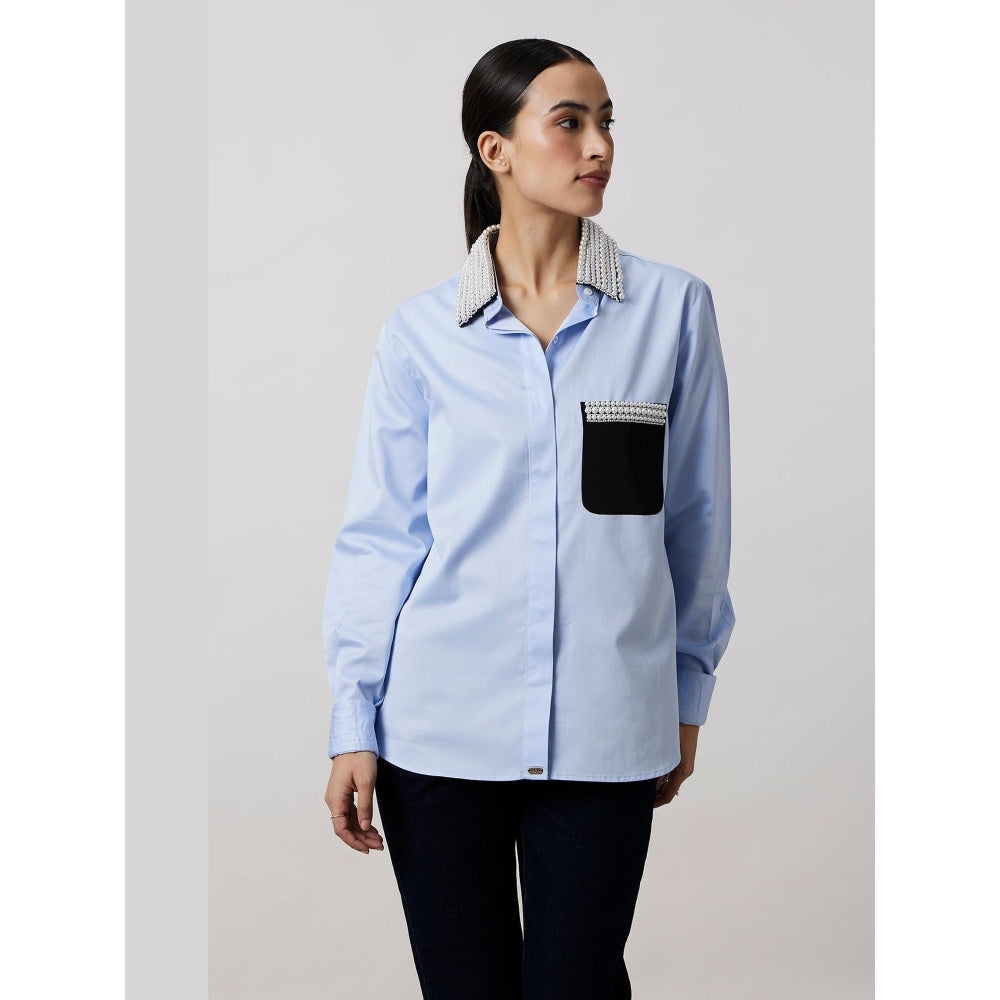 Pallavi Swadi Sky Blue Pearl Collar Pocket Shirt As Seen On The Royals On Netflix