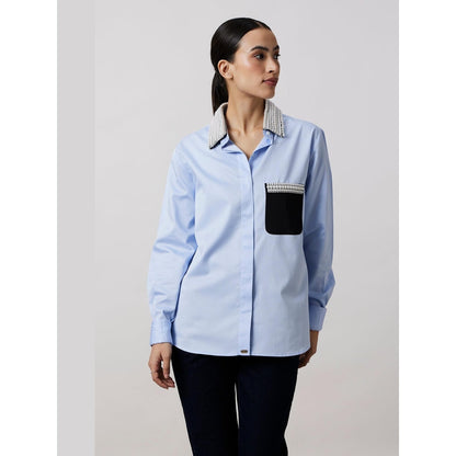 Pallavi Swadi Sky Blue Pearl Collar Pocket Shirt As Seen On The Royals On Netflix