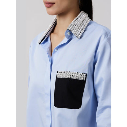 Pallavi Swadi Sky Blue Pearl Collar Pocket Shirt As Seen On The Royals On Netflix