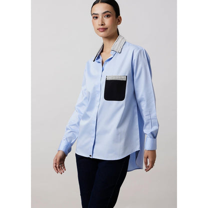 Pallavi Swadi Sky Blue Pearl Collar Pocket Shirt As Seen On The Royals On Netflix