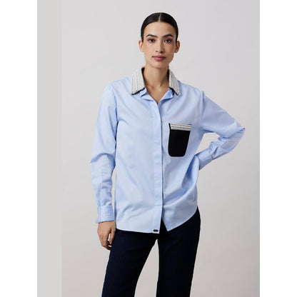 Pallavi Swadi Sky Blue Pearl Collar Pocket Shirt As Seen On The Royals On Netflix
