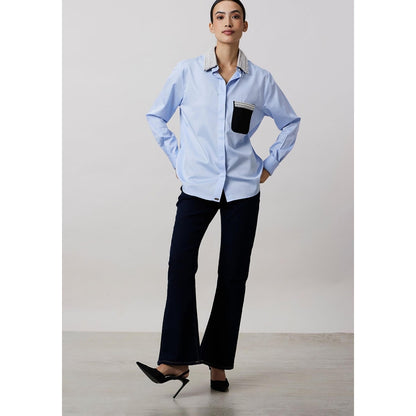 Pallavi Swadi Sky Blue Pearl Collar Pocket Shirt As Seen On The Royals On Netflix
