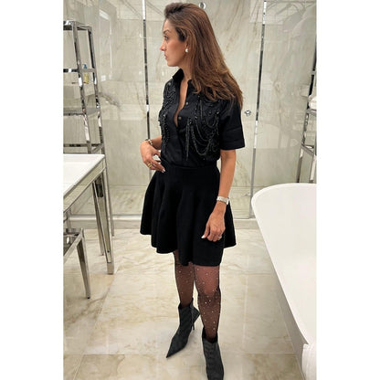 Pallavi Swadi Black Fringe Panel Shirt