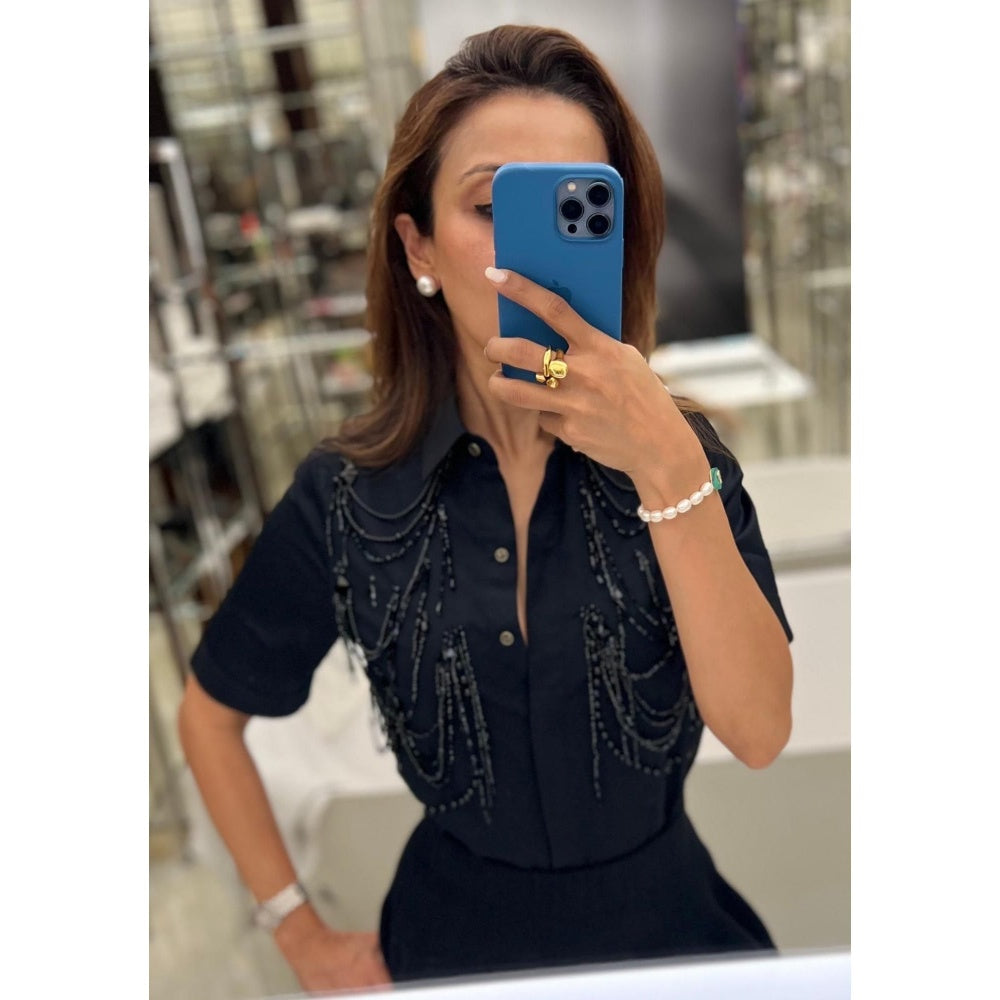 Pallavi Swadi Black Fringe Panel Shirt
