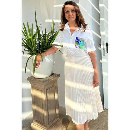 Pallavi Swadi White Fringe Pocket Shirt