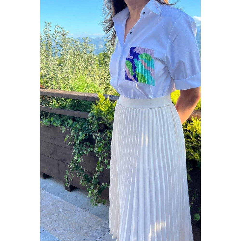 Pallavi Swadi White Fringe Pocket Shirt