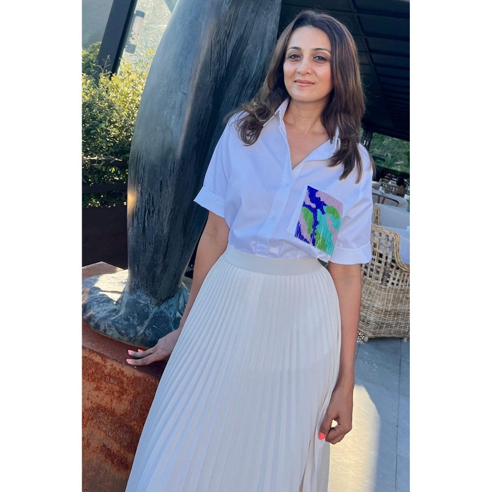 Pallavi Swadi White Fringe Pocket Shirt