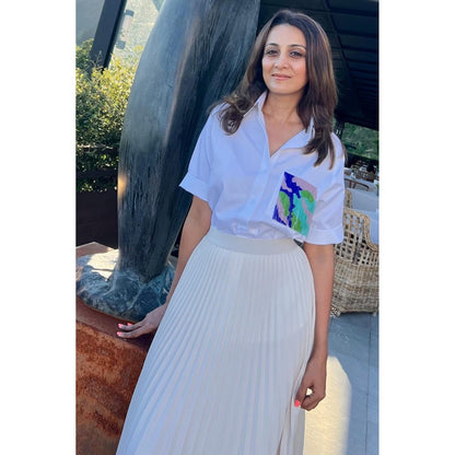 Pallavi Swadi White Fringe Pocket Shirt