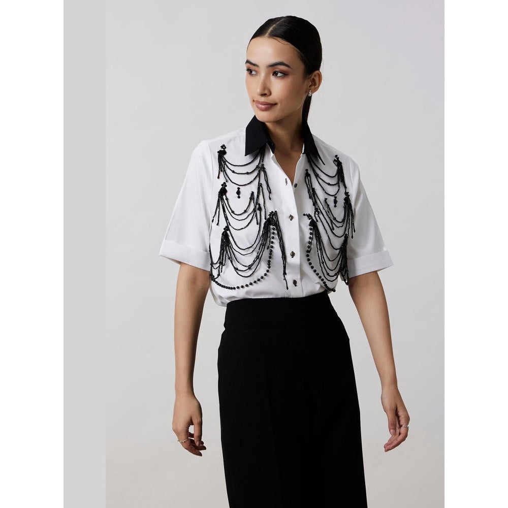 Pallavi Swadi White Fringe Panel Shirt