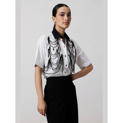 Pallavi Swadi White Fringe Panel Shirt