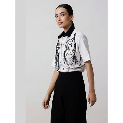 Pallavi Swadi White Fringe Panel Shirt