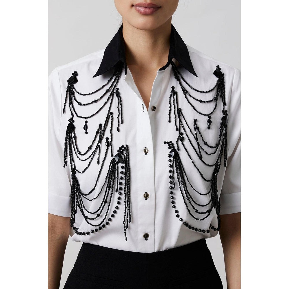 Pallavi Swadi White Fringe Panel Shirt