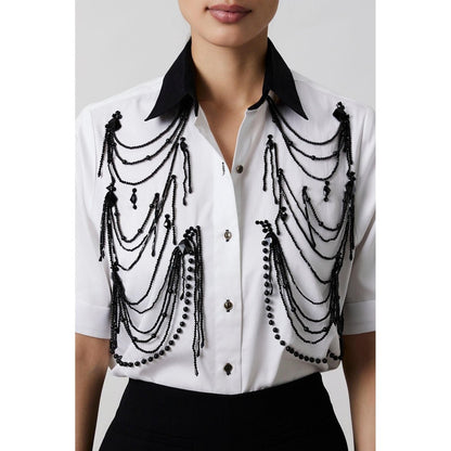 Pallavi Swadi White Fringe Panel Shirt