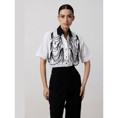 Pallavi Swadi White Fringe Panel Shirt