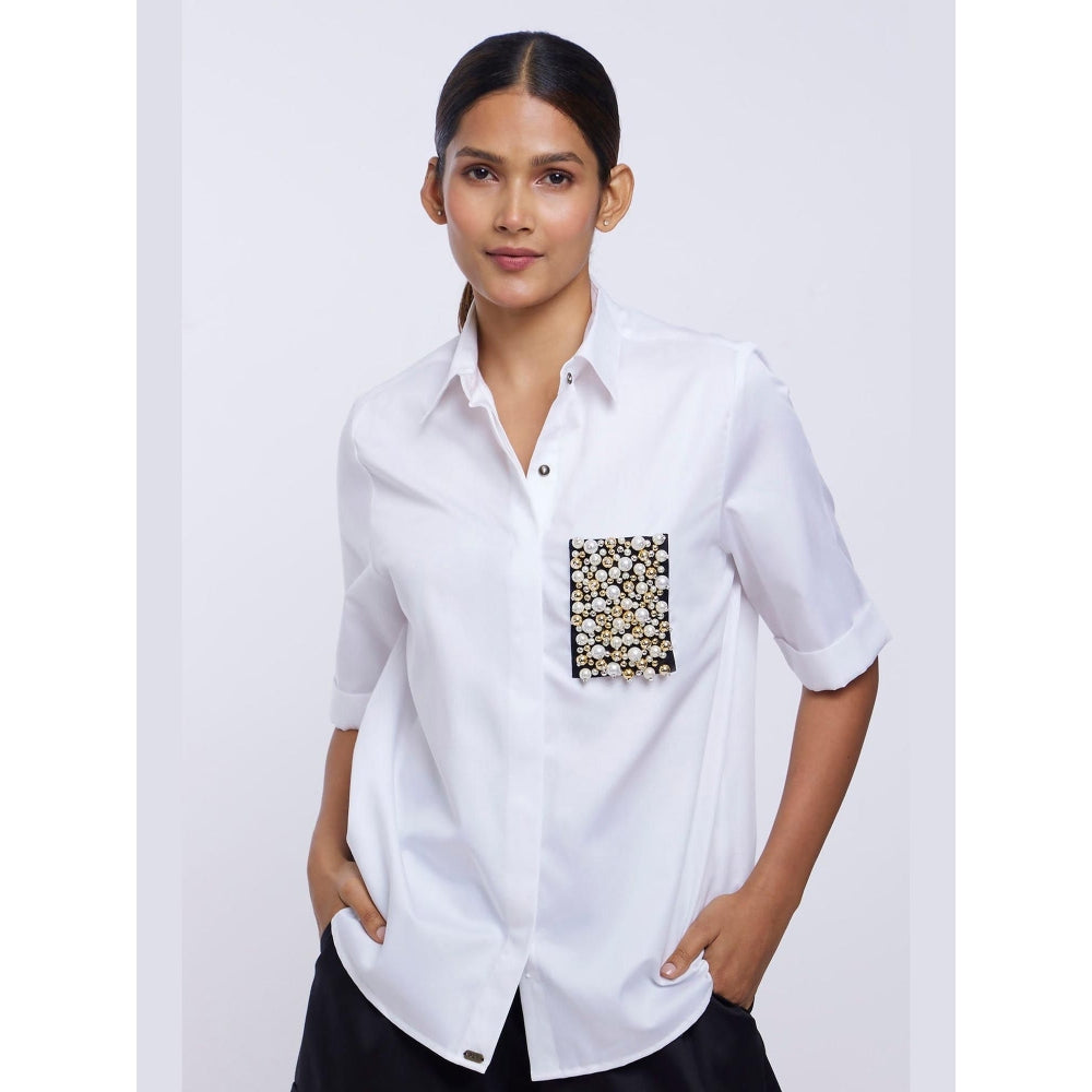 Pallavi Swadi White Audrey Pearl Pocket Shirt