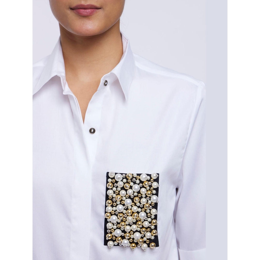 Pallavi Swadi White Audrey Pearl Pocket Shirt