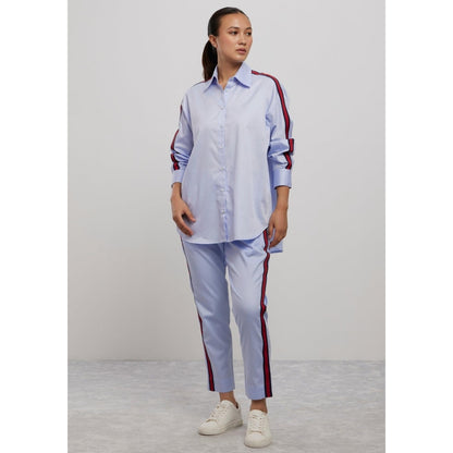 Pallavi Swadi Sky Blue Red Ribbon Co-Ord Set