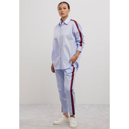 Pallavi Swadi Sky Blue Red Ribbon Co-Ord Set