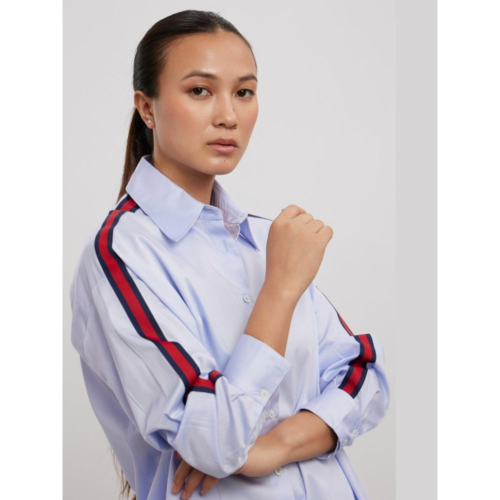 Pallavi Swadi Sky Blue Red Ribbon Co-Ord Set