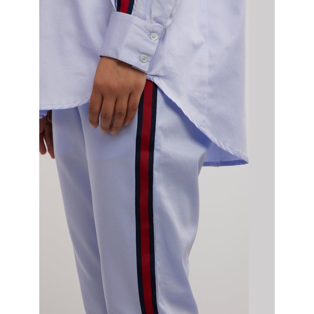 Pallavi Swadi Sky Blue Red Ribbon Co-Ord Set