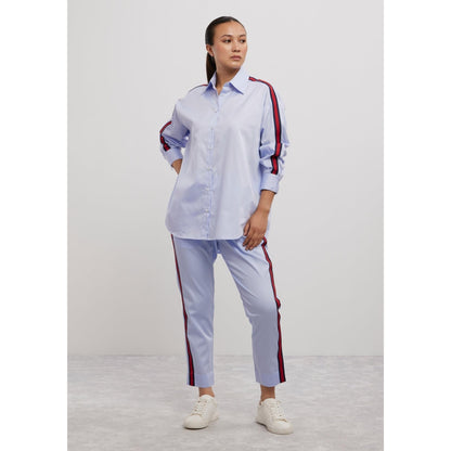 Pallavi Swadi Sky Blue Red Ribbon Co-Ord Set