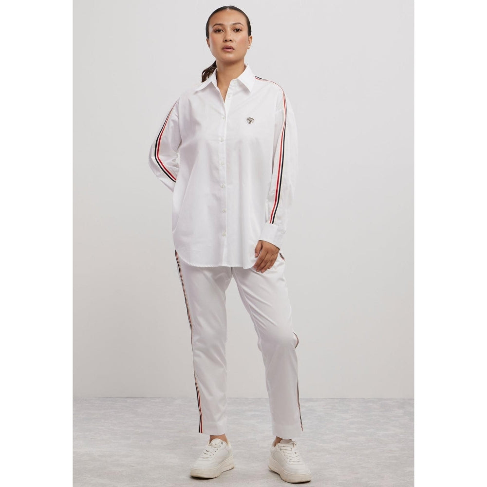 Pallavi Swadi White Blue Red Ribbon Co-Ord Set