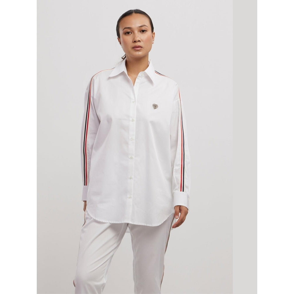 Pallavi Swadi White Blue Red Ribbon Co-Ord Set