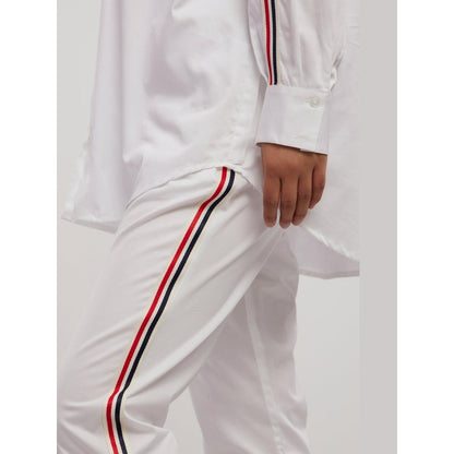 Pallavi Swadi White Blue Red Ribbon Co-Ord Set