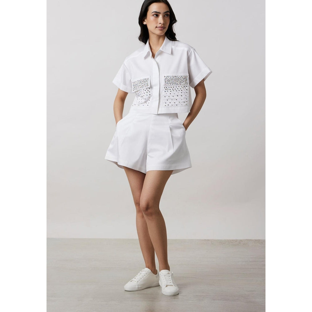 Pallavi Swadi White Multicolour Swarovski Studs Shorts Co-Ord Set