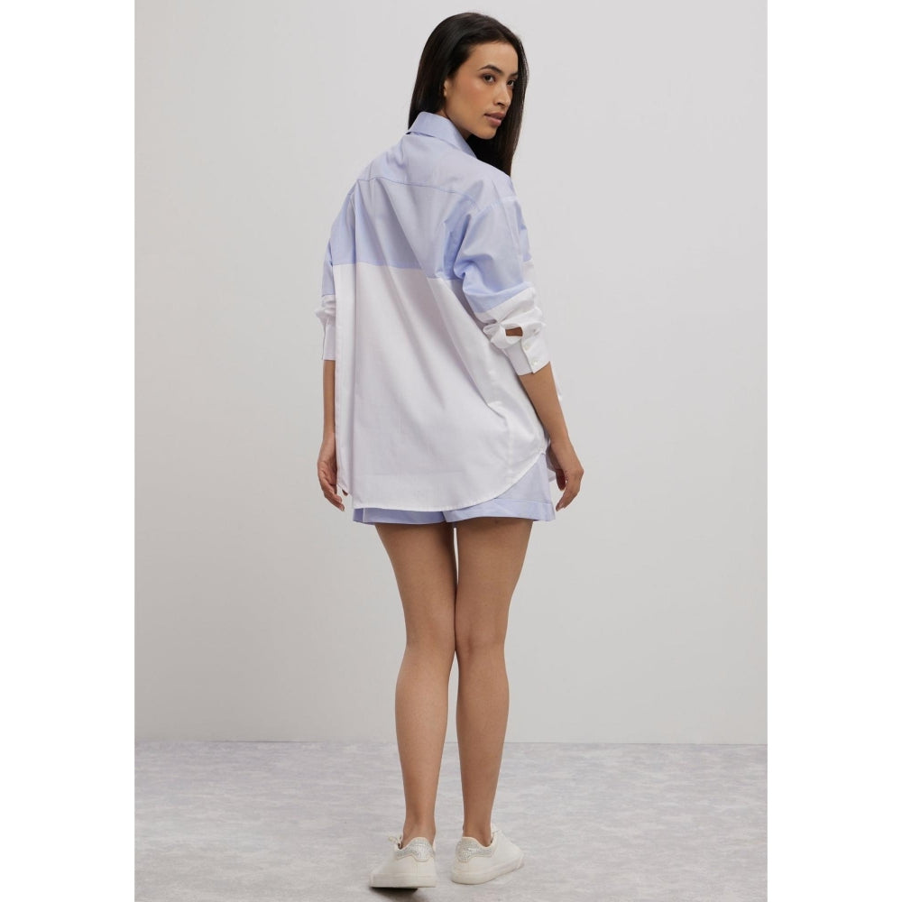 Pallavi Swadi Sky Blue Swarovski Block Shorts Co-Ord Set