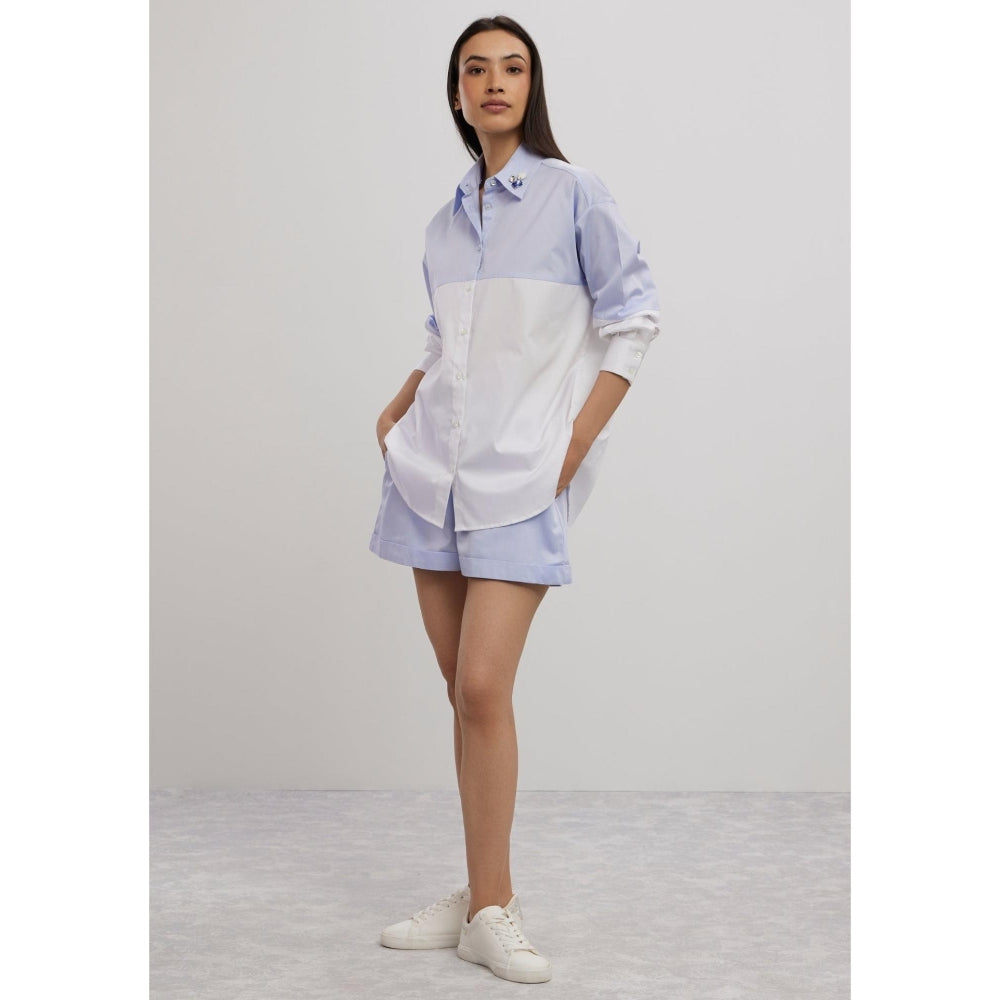 Pallavi Swadi Sky Blue Swarovski Block Shorts Co-Ord Set